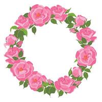 rond vecteur Cadre avec rose des roses. floral couronne dans plat style. logo modèle, floral Cadre pour mariage, de la mère journée salutation carte. rouge des roses pour la Saint-Valentin journée.