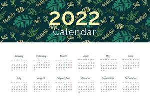 Ensemble de modèles de calendrier 2022 pour les entreprises. calendrier du nouvel an avec décoration végétale, début de la semaine à partir du lundi vecteur