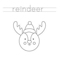 trace les lettres et colorie le renne. pratique de l'écriture manuscrite pour les enfants. vecteur