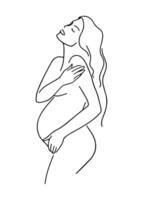 profil de une Enceinte femme et le cœur de une bébé, dessin avec un continu doubler. esthétique vecteur illustration.