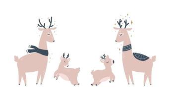 jolie collection de cerfs de Noël. impression vectorielle dans un style scandinave. illustration vectorielle dessinée à la main pour affiches, cartes, t-shirts. vecteur