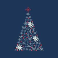 carte de voeux avec un arbre de Noël sous forme de flocons de neige bleus et rouges. décoration d'hiver, bannière vecteur