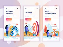 Ensemble de kit d&#39;interface utilisateur d&#39;écrans d&#39;intégration pour solution, stratégie, gestion du temps, concept de modèles d&#39;application mobile. UX moderne, écran d&#39;interface utilisateur pour site Web mobile ou responsive. Illustrat vecteur