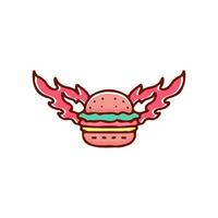 hamburger avec illustration d'ailes de feu. graphiques vectoriels pour les impressions de t-shirts et autres utilisations. vecteur