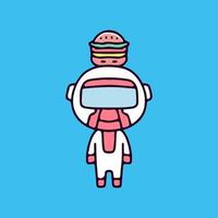 petit astronaute avec hamburger sur la tête illustration. graphiques vectoriels pour les impressions de t-shirts et autres utilisations. vecteur