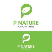 lettre initiale p modèle de conception de logo feuille nature vecteur