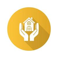 icône de glyphe de grandissime de design plat de logement abordable. refuge pour sans-abri. assurance immobilière. mains tenant la maison. illustration vectorielle vecteur