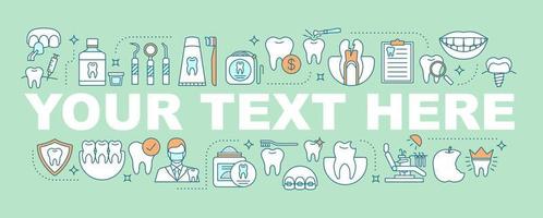 bannière de concepts de mots de dentisterie. stomatologie. diagnostic et traitement des problèmes de dents. soins dentaires. idée de typographie de lettrage isolé avec des icônes linéaires. illustration de contour de vecteur