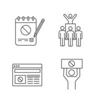 Ensemble d'icônes linéaires d'action de protestation. pétition, leader de la protestation, mouvement social, actualité politique sur Internet. symboles de contour de ligne mince. illustrations de contour de vecteur isolé. trait modifiable