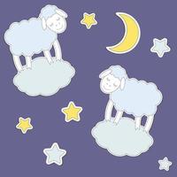 moutons mignons, lune et étoiles vecteur