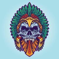 illustrations vectorielles de tatouage de crâne de mort aztèque indien américain vecteur