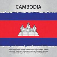 drapeau du cambodge sur papier déchiré vecteur