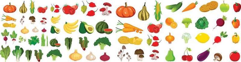 Ensemble de vecteurs d'icônes de glyphe de nourriture de légumes de baies de fruits, icônes de ligne de légumes, ensemble d'icônes de légumes
