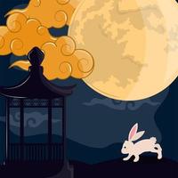 lune nocturne avec lapin vecteur