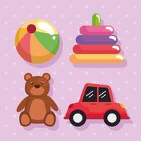 quatre icônes de jouets pour enfants vecteur