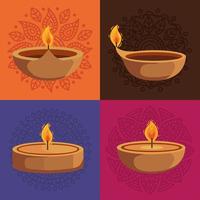 diwali quatre icônes de bougies vecteur