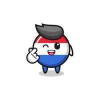 caractère de drapeau des pays-bas faisant coeur de doigt coréen vecteur