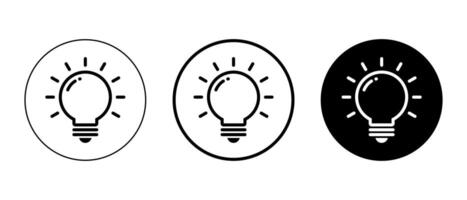 lumière ampoule ligne icône vecteur sur noir cercle. idée, la créativité concept