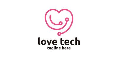 Créatif l'amour technologie logo conception, cœur et La technologie logo conception, logo conception modèle, symbole, icône, vecteur, Créatif idée. vecteur