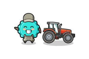 la mascotte d'agriculteur de bouchon de bouteille debout à côté d'un tracteur vecteur