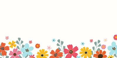 rectangulaire botanique bannière décoré avec coloré épanouissement gros fleurs et feuilles. printemps ou été floral plat vecteur illustration sur blanc Contexte