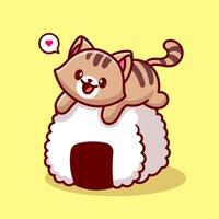 mignonne chat sur onigiri dessin animé vecteur icône illustration. animal nourriture icône concept isolé prime vecteur. plat dessin animé style