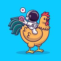 mignonne astronaute équitation astronaute poulet et agitant main vecteur de dessin animé icône illustration. science animal icône concept isolé prime vecteur. plat dessin animé style