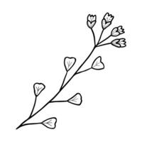 main tiré fleur et branches griffonnage. noir et blanc vecteur illustration esquisser. eps10