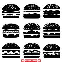 ai généré saveur explosion Burger vecteur silhouettes à pimenter en haut dessins