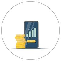 mobile téléphone et argent. financier investissement commerce. concept de marché mouvement et crypto-monnaie tendance commerce. banque dépôt, profit la finance gérer argent par votre mobile téléphone. vecteur