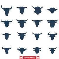 élégant vache tête vecteur collection parfait pour ferme à thème dessins