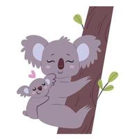 maman koala sur l'arbre, bébé koala embrasse maman. jolie carte postale vecteur