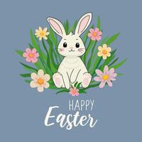 mignonne lapin avec fleurs. salutations et présente pour Pâques journée vecteur