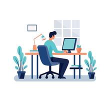 homme travail sur bureau plat vecteur illustration