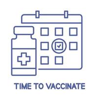 bouteille de vaccin et icône de calendrier. icône de ligne de calendrier de vaccination. le temps de vacciner. concept de vaccination. soins de santé et protection. traitement médical. trait modifiable vecteur