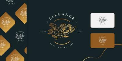 création de logo de fleur de luxe et élégant avec concept linéaire et style minimaliste en dégradé doré. logo floral, peut être utilisé pour les industries de la beauté, des bijoux, de la mode et du spa vecteur