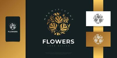 création de logo de fleurs dorées de luxe avec un style minimaliste. logo floral, peut être utilisé pour les industries de la beauté, des bijoux, de la mode et du spa vecteur