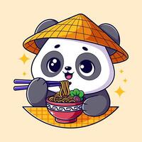 mignonne Panda est en mangeant ramen vecteur