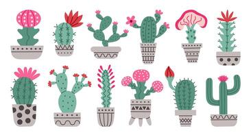cactus ensemble. désert épineux usine, Mexique cactus fleur et tropical Accueil les plantes ou Arizona été climat jardin cactus. vecteur
