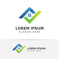 modèle de logo maison avec coche. logo pour agence immobilière. vérifier les conceptions de symbole d'icône de maison vecteur