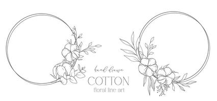 main tiré coton fleurs ligne art illustration. coton des balles isolé sur blanche. floral ligne art. coton plante noir et blanc illustration. bien ligne coton illustration. vecteur