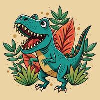 dinosaure et feuilles. coloré vecteur illustration