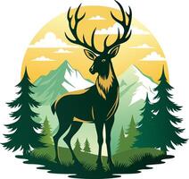 cerf dans le forêt de le montagnes. vecteur illustration