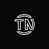 monogramme du logo tn avec modèle de conception arrondi de cercle d'espace négatif vecteur