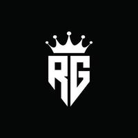 style emblème monogramme logo rg avec modèle de conception de forme de couronne vecteur