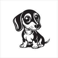 ai généré une vecteur illustration de une noir et blanc teckel chien séance