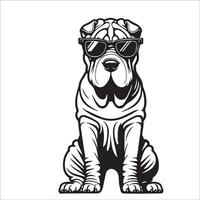 ai généré shar pei chien portant des lunettes de soleil illustration vecteur