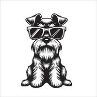 ai généré noir et blanc miniature schnauzer chien portant des lunettes de soleil illustration vecteur