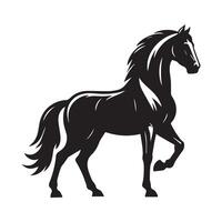 ai généré une noir et blanc dessin de une cheval avec une noir crinière et queue vecteur
