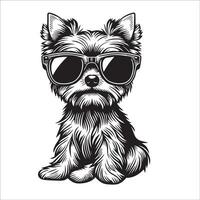 ai généré noir et blanc Yorkshire terrier chien portant des lunettes de soleil illustration vecteur